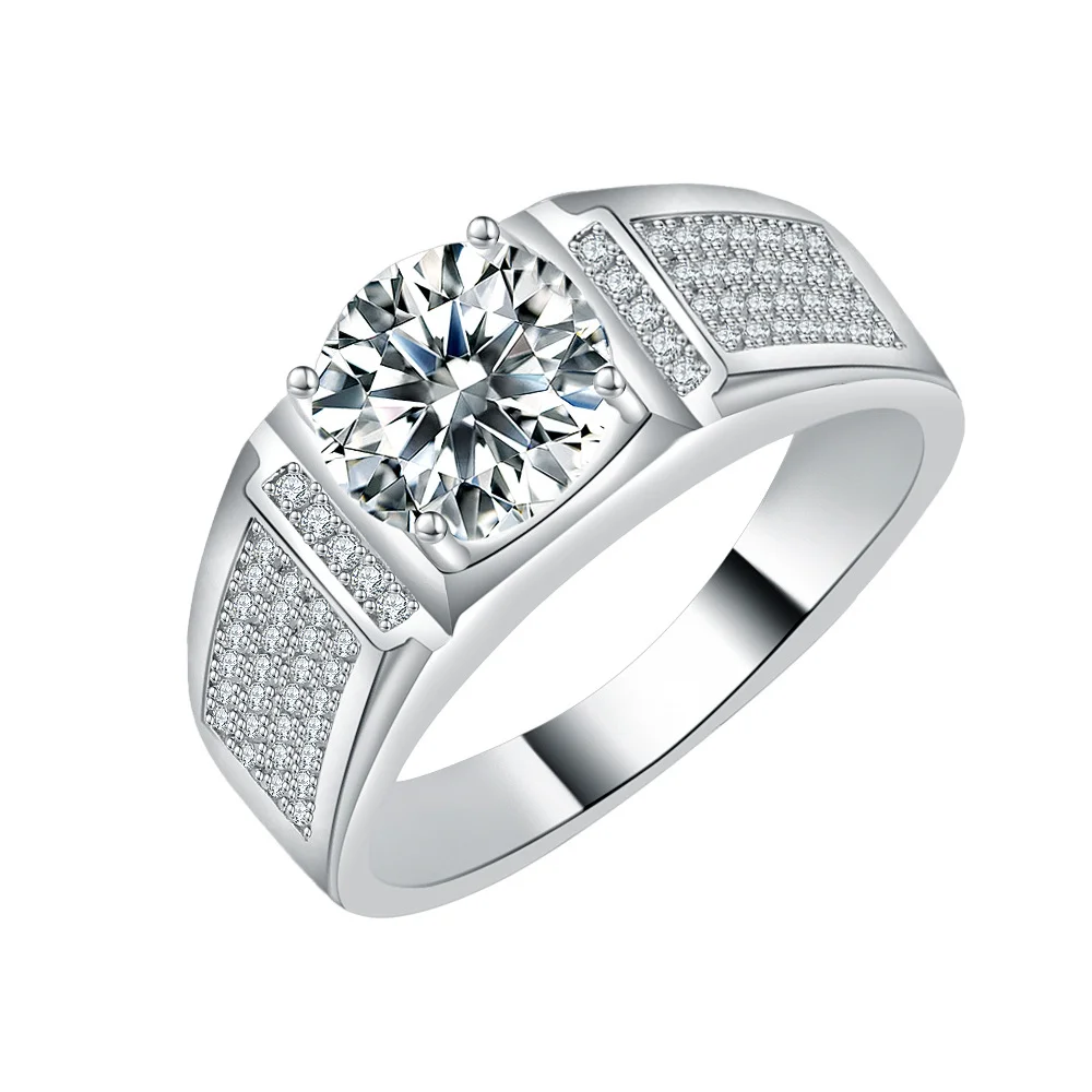 925 Sterling Silver Men's Accent-Panel Solitaire Ring — product photograph