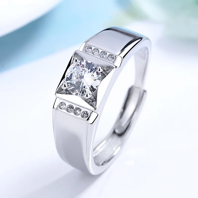 925 Silver-Filled Adjustable Ring – Square Center and Bar Accent Panels — main product photograph