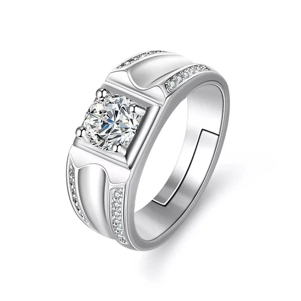 925 Silver-Filled Adjustable Ring – Square Setting and Angled Accent Channels — additional product view