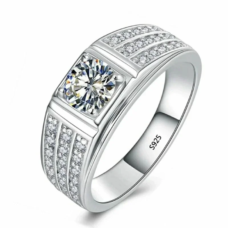 925 Sterling Silver Men's Triple-Row Square Ring — additional product view 1