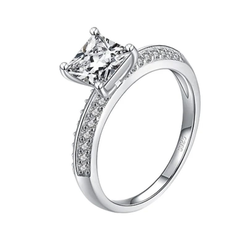 925 Sterling Silver Women's Curved-Shoulder Square Solitaire Ring — product photograph