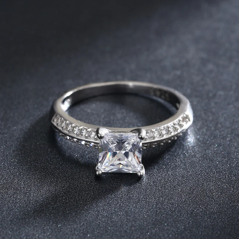 925 Sterling Silver Women's Curved-Shoulder Square Solitaire Ring — additional product view 1