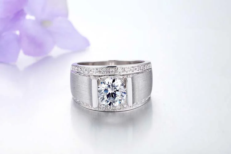925 Sterling Silver Men's Textured Square-Face Ring — product photograph