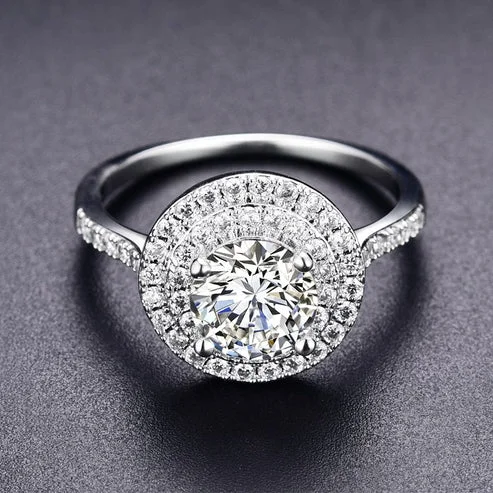 925 Sterling Silver Women's Round Halo Ring with Accent Band — additional product view