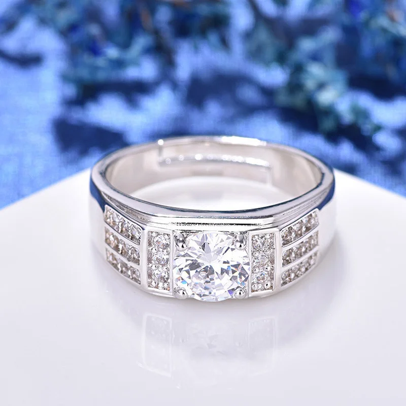 925 Silver-Filled Adjustable Ring – Square Center and Grid Accent Shoulders — main product photograph