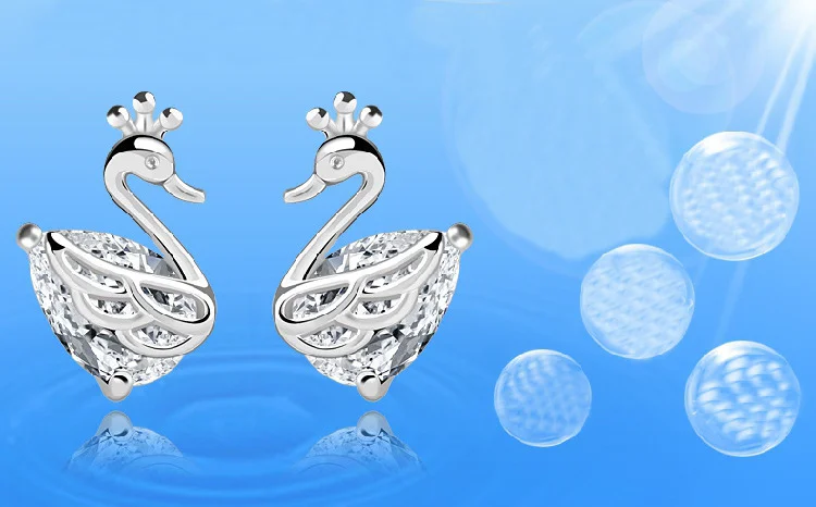 925 Sterling Silver Swan Stud Earrings with Clear Accents — additional product view