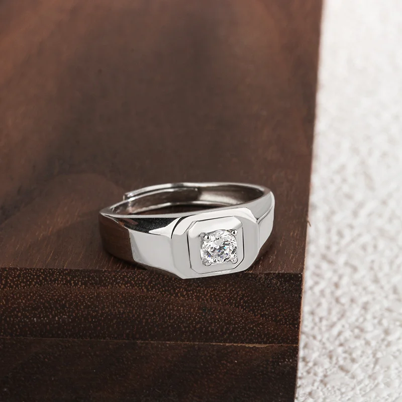 925 Sterling Silver Men's Adjustable Ring with Square Inset Center — additional product view