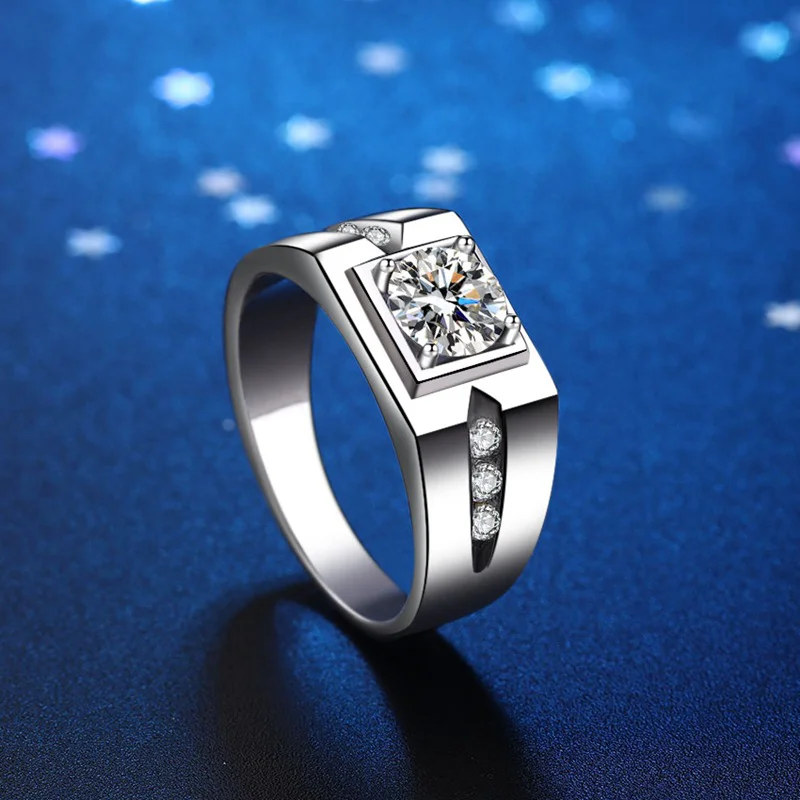 925 Sterling Silver Men's Crosswise-Accent Solitaire Ring — additional product view 2
