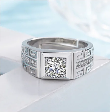 925 Silver-Filled Adjustable Ring – Square Center and Key Pattern Shoulders — main product photograph