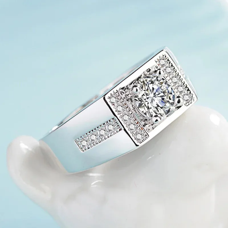 925 Silver-Filled Adjustable Ring – Square Frame and Linear Side Accents — additional product view