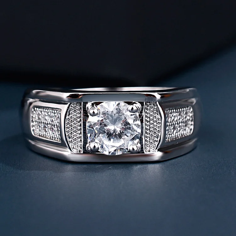925 Silver-Filled Adjustable Ring – Round Center and Textured Shoulder Panels — main product photograph
