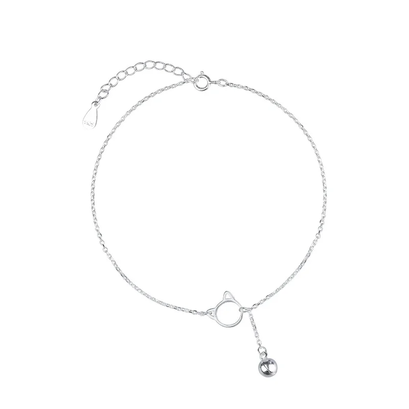 925 Sterling Silver Open Heart Anklet with Bead Drop — main product photograph