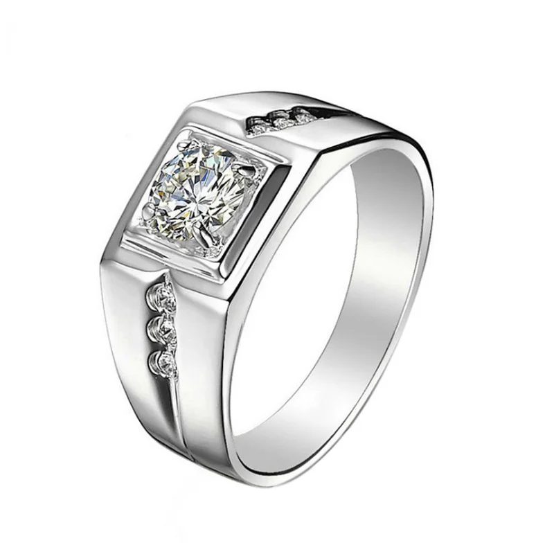 925 Sterling Silver Men's Crosswise-Accent Solitaire Ring — product photograph
