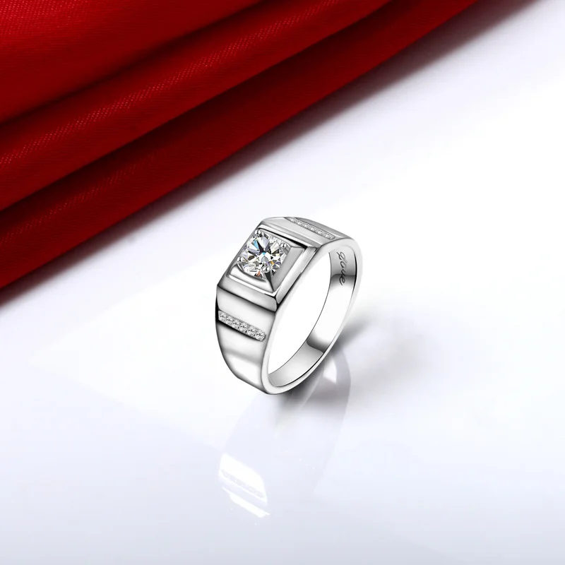 925 Sterling Silver Men's Stepped Solitaire Ring — product photograph