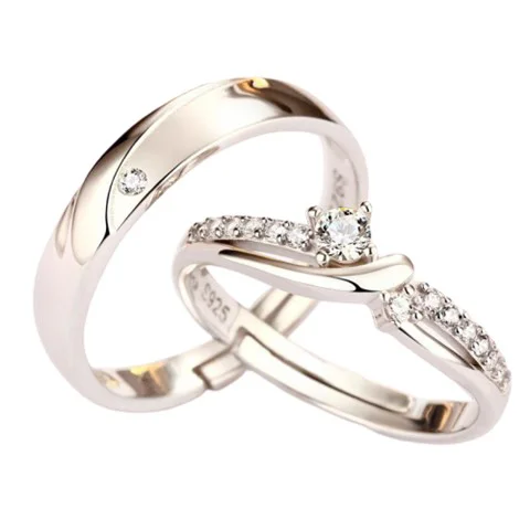 925 Silver-Filled Adjustable Couple Rings with Crossover Detail — two-ring set