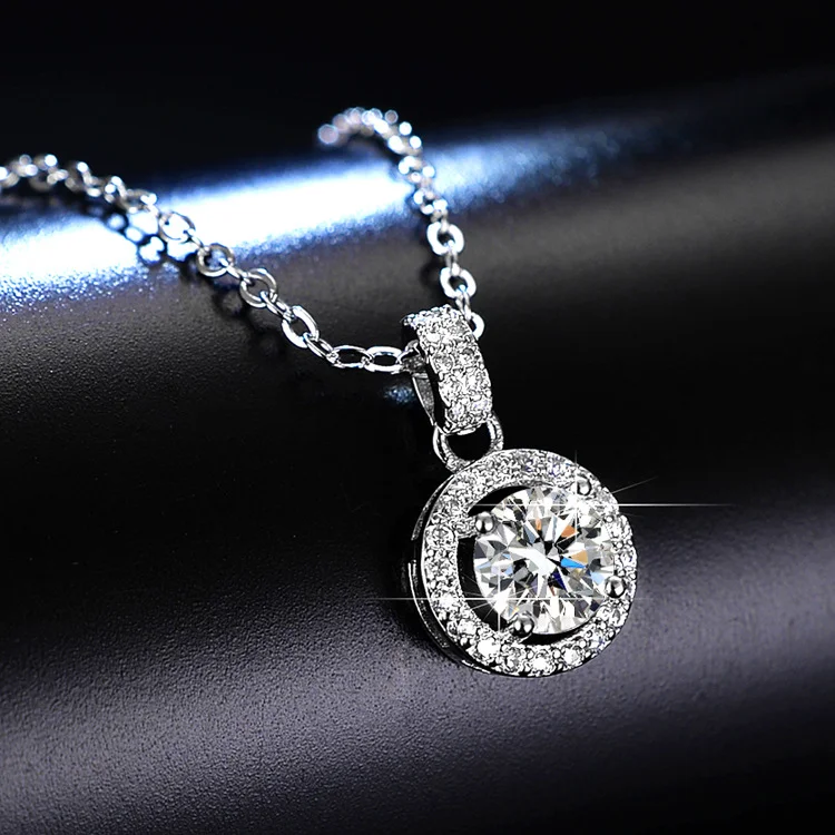 925 Sterling Silver Round Halo Pendant Necklace with Accent Bail — additional product view