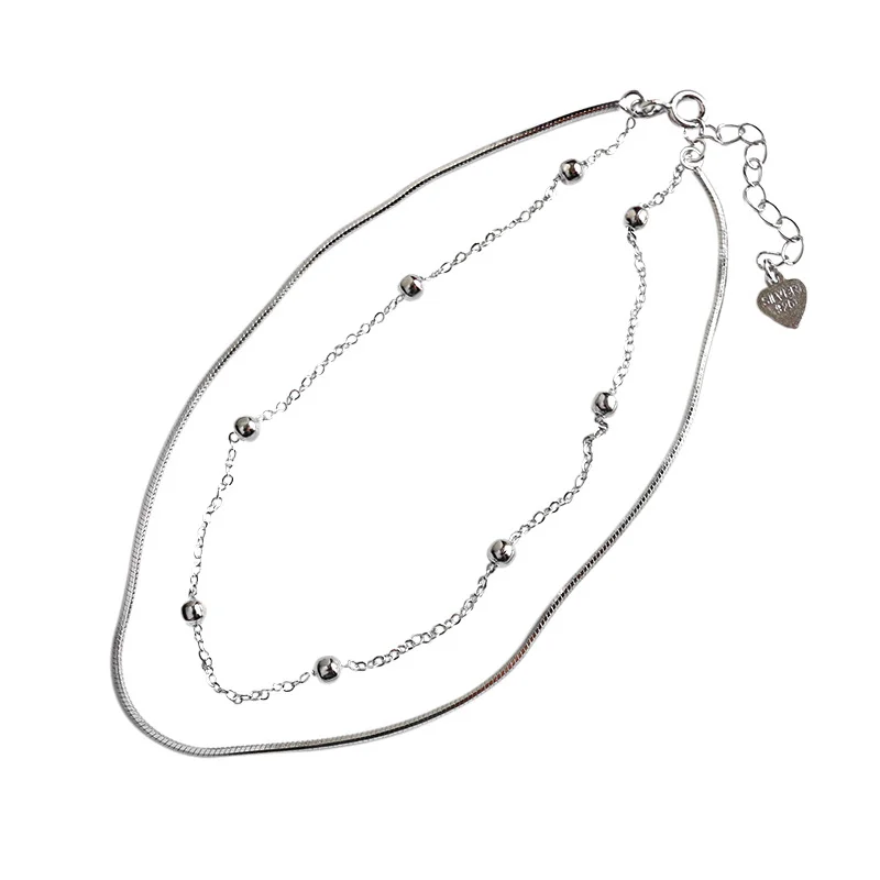 925 Sterling Silver Double-Chain Bracelet with Delicate Bead Accents — main product photograph