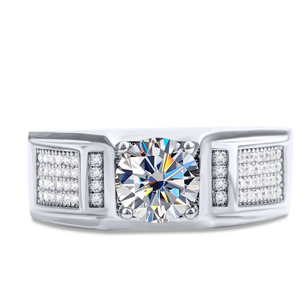 925 Sterling Silver Men's Accent-Panel Solitaire Ring — additional product view 1