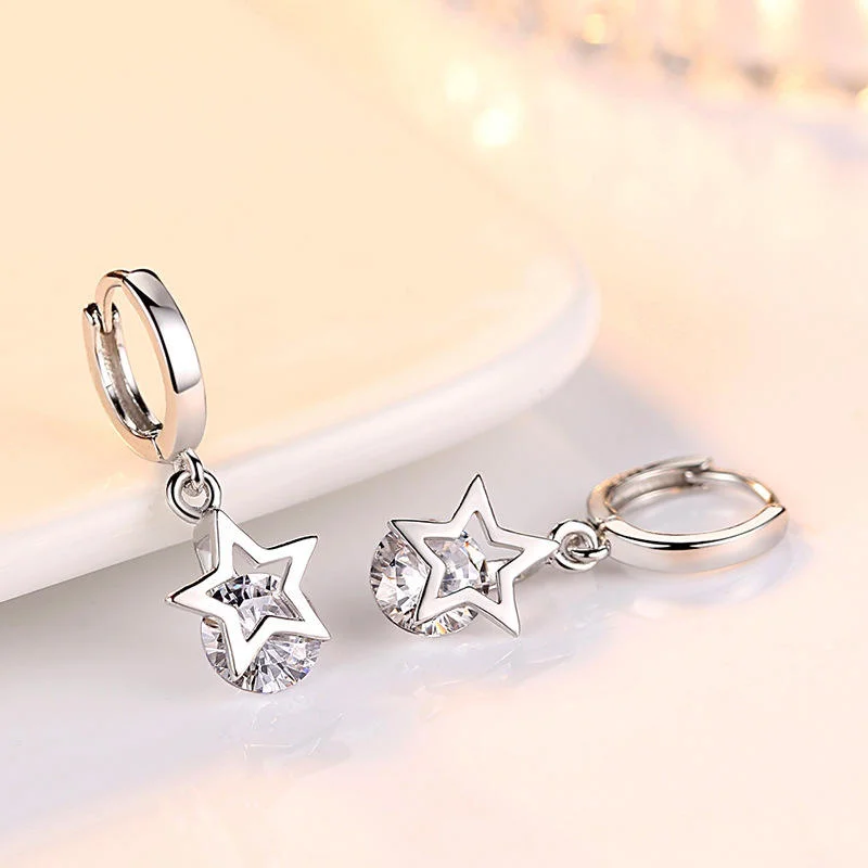 925 Sterling Silver Star-Drop Hoop Earrings — additional product view