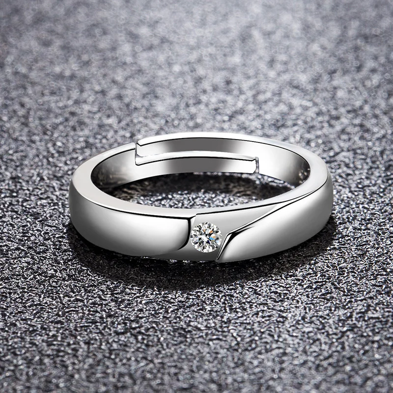 925 Silver-Filled Adjustable Ring – Diagonal Band and Inset Accent — main product photograph