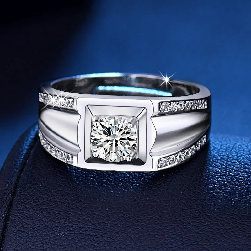 925 Silver-Filled Adjustable Ring – Square Setting and Angled Accent Channels — main product photograph