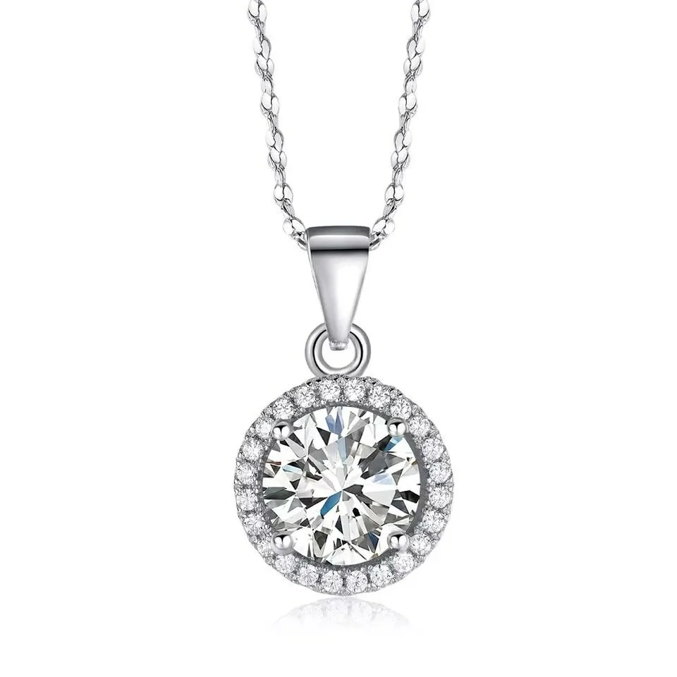 925 Sterling Silver Round Halo Pendant Necklace — round halo pendant on a fine chain