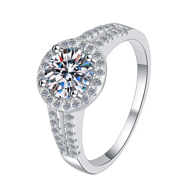 925 Sterling Silver Women's Double-Row Halo Ring — product photograph