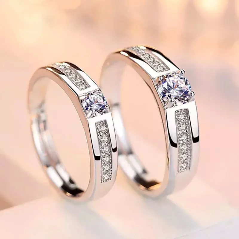925 Silver-Filled Adjustable Couple Rings with Channel Accents — two-ring set