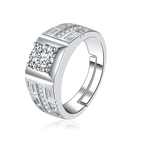 925 Silver-Filled Adjustable Ring – Square Center and Key Pattern Shoulders — additional product view