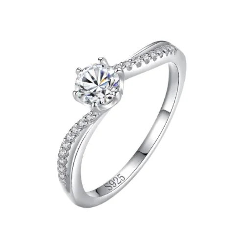 925 Sterling Silver Women's Asymmetric Solitaire Ring — product photograph