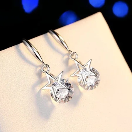 925 Sterling Silver Star-Drop Hoop Earrings — main product photograph