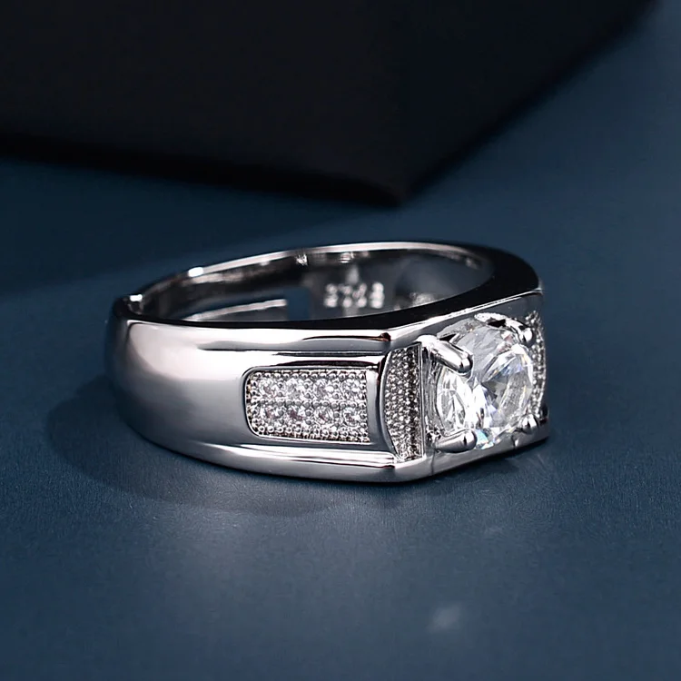 925 Silver-Filled Adjustable Ring – Round Center and Textured Shoulder Panels — additional product view