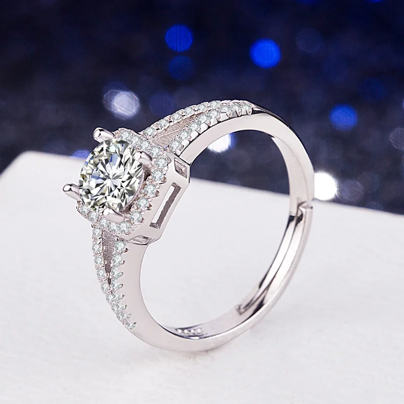 925 Silver-Filled Adjustable Ring – Round Halo and Split Shoulders — main product photograph