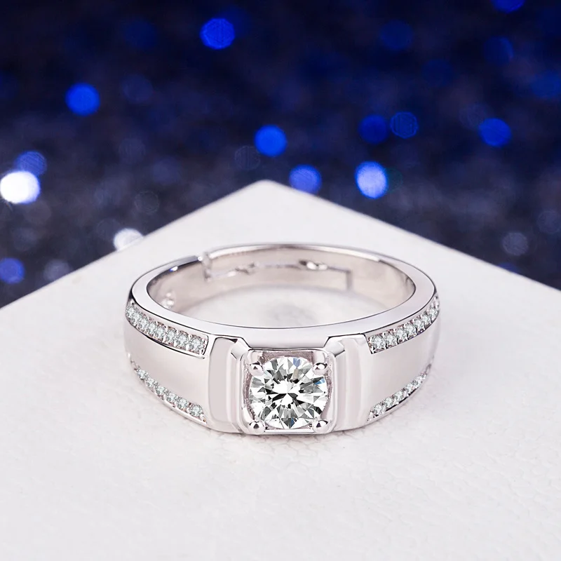 925 Silver-Filled Adjustable Ring – Square Center and Inset Shoulder Lines — main product photograph