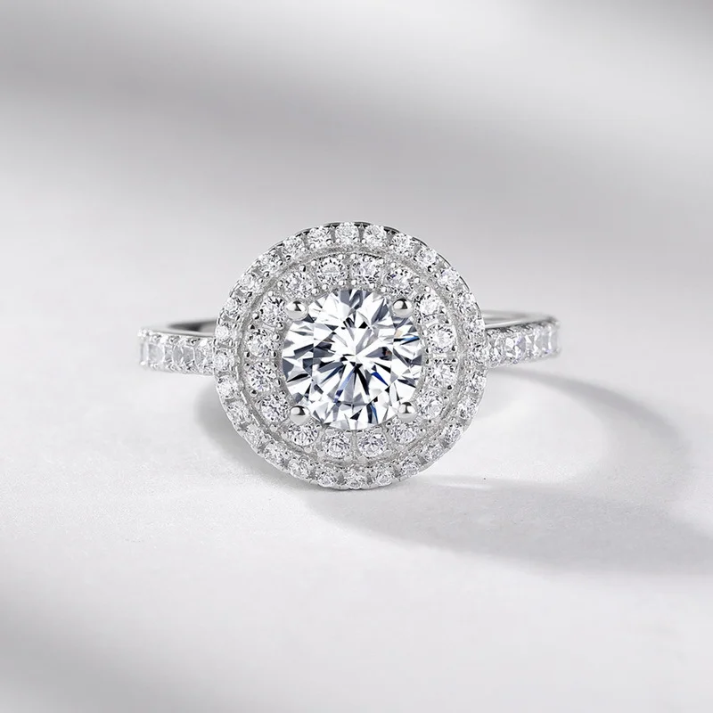 925 Sterling Silver Women's Round Halo Ring with Accent Band — additional product view