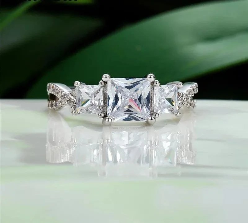 925 Sterling Silver Women's Three-Accent Square Ring — additional product view 1