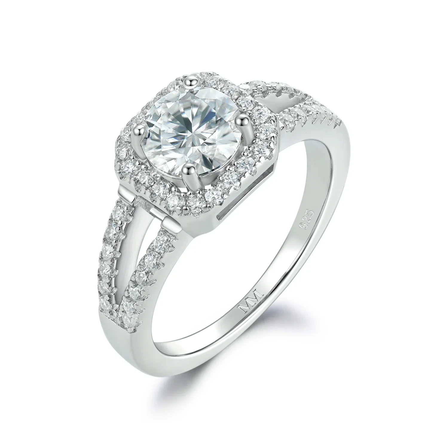 925 Sterling Silver Women's Cushion Halo Split-Shoulder Ring — product photograph