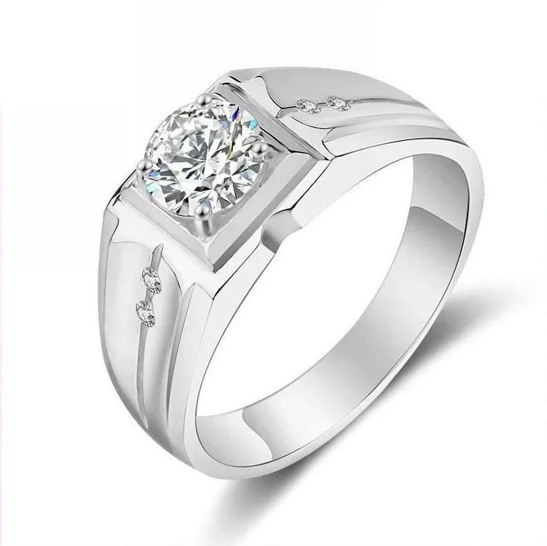 925 Sterling Silver Men's Square-Frame Accent Ring — additional product view 1