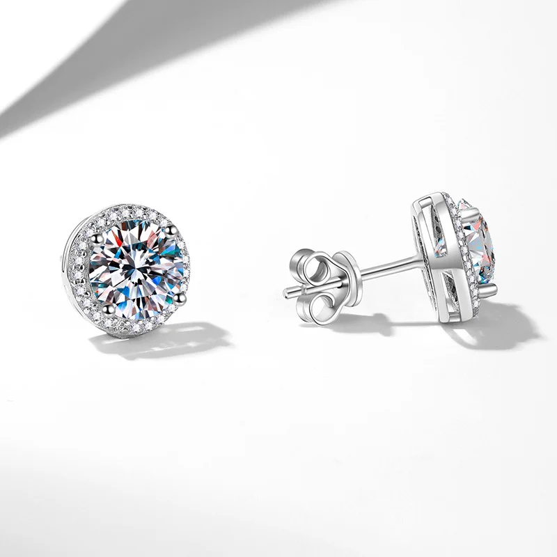925 Sterling Silver Round Halo Stud Earrings — additional product view