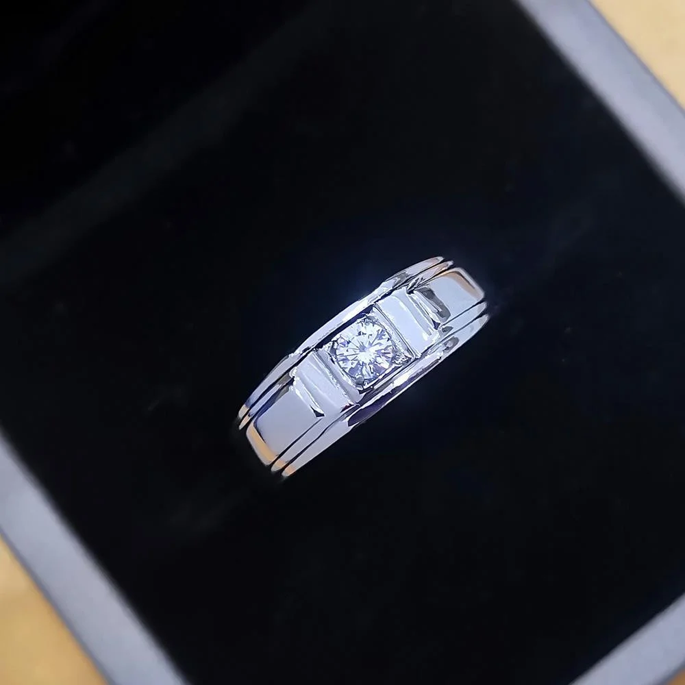 925 Sterling Silver Men's Parallel-Border Solitaire Ring — additional product view 1