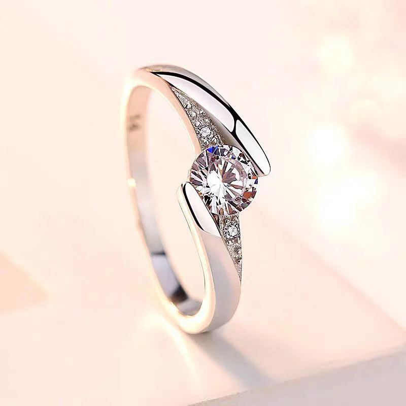 925 Silver-Filled Adjustable Ring – Bypass Solitaire — main product photograph