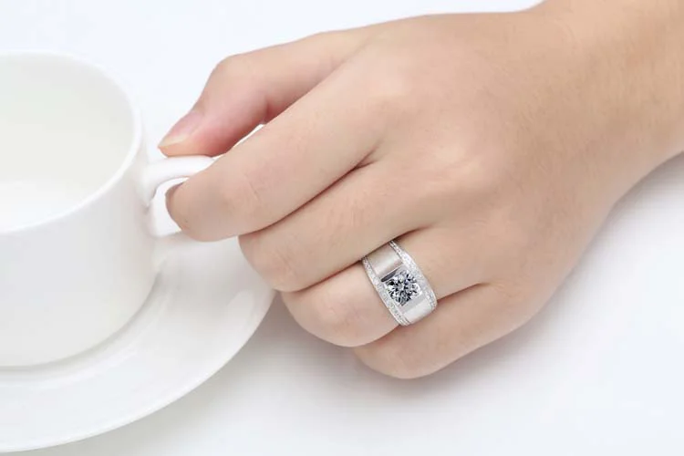 925 Sterling Silver Men's Textured Square-Face Ring — additional product view 2