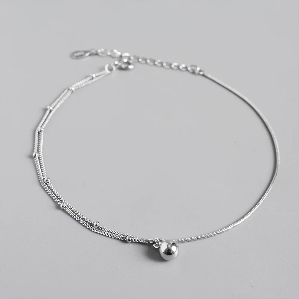 925 Sterling Silver Bead-and-Link Anklet with Double-Strand Detail — additional product view