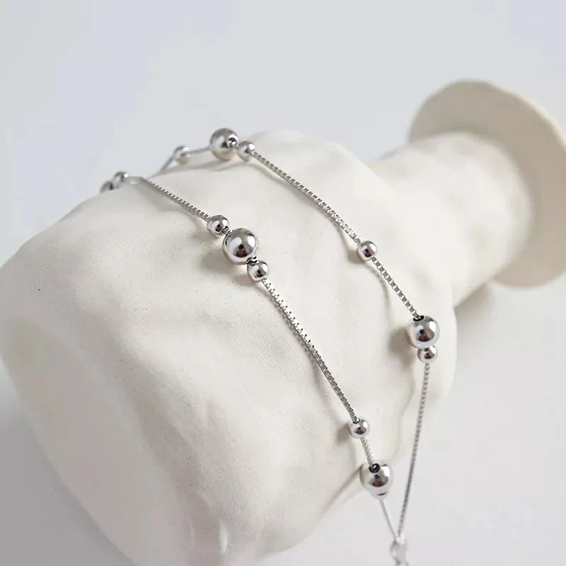 925 Sterling Silver Double-Chain Bracelet with Polished Beads — main product photograph