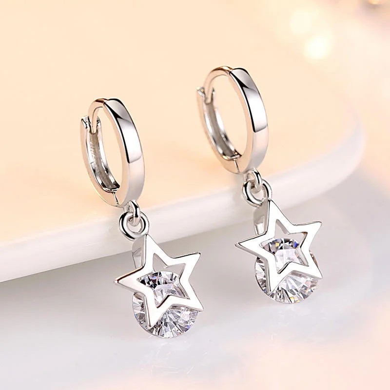 925 Sterling Silver Star-Drop Hoop Earrings — additional product view