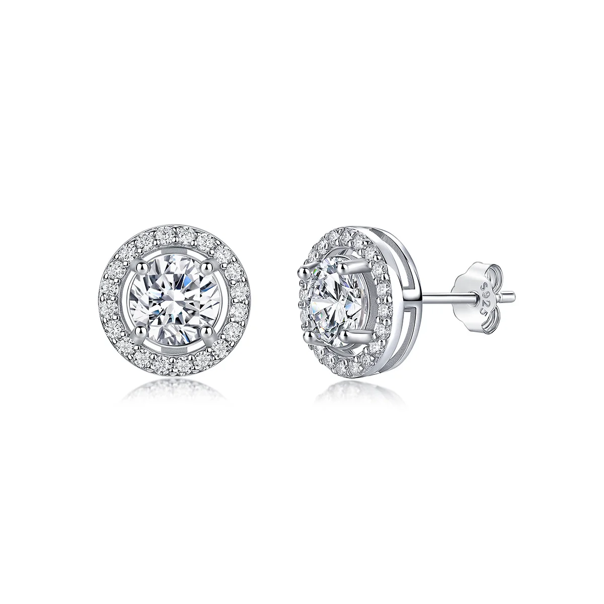 925 Sterling Silver Round Halo Stud Earrings — additional product view
