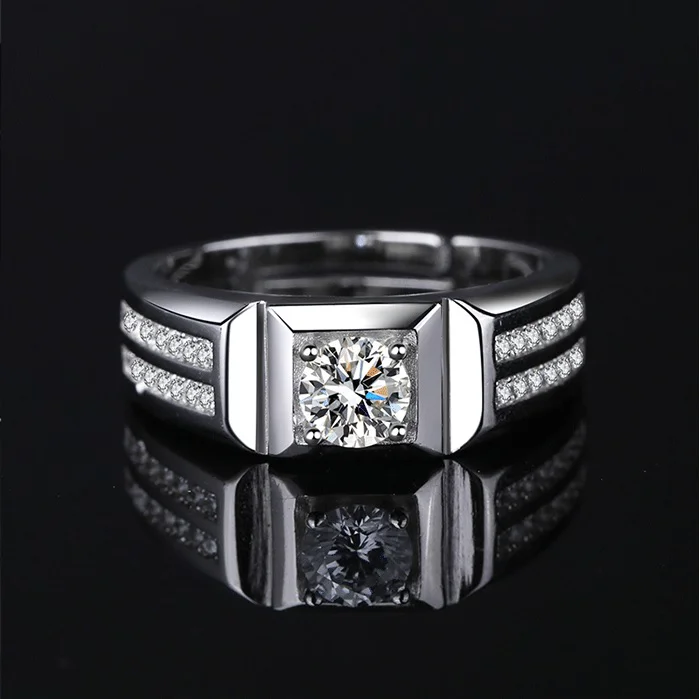925 Sterling Silver Men's Twin-Row Square Ring — additional product view 1