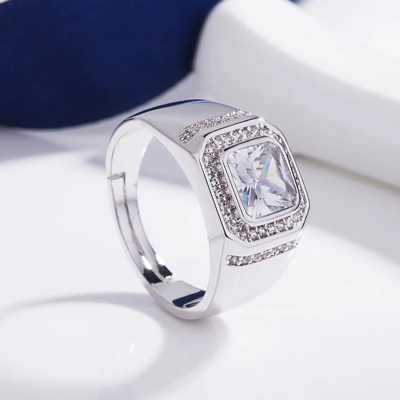 925 Silver-Filled Adjustable Ring – Cushion Frame and Clear-Accent Border — main product photograph