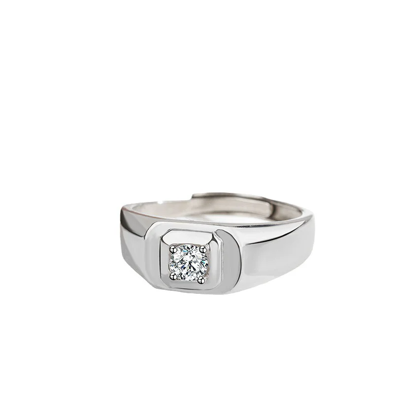 925 Sterling Silver Men's Adjustable Ring with Square Inset Center — main product photograph
