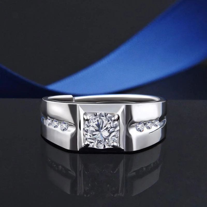 925 Silver-Filled Adjustable Ring – Square Center and Polished Shoulders — main product photograph